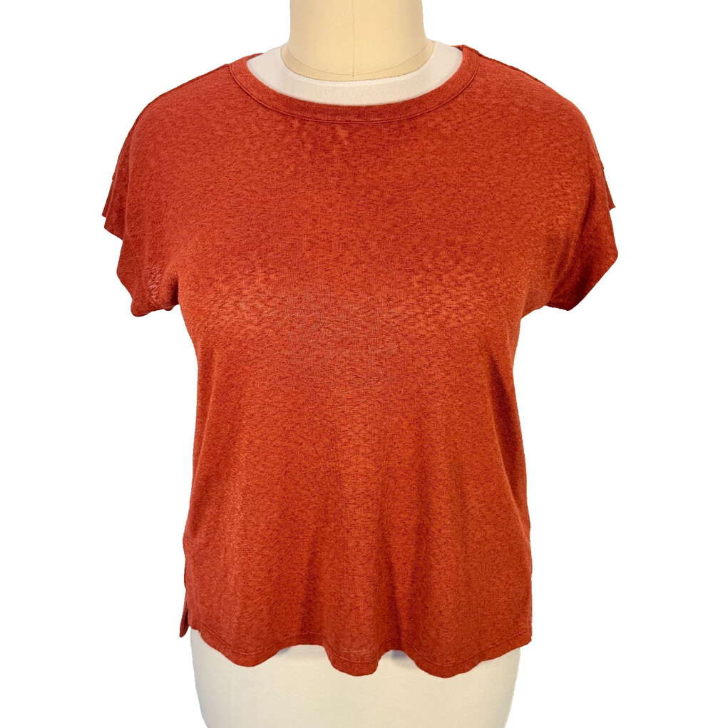 Bobeau Blouse Knit Top Women's XL Rust Orange Scoop Neck Short Dolman Split Hem